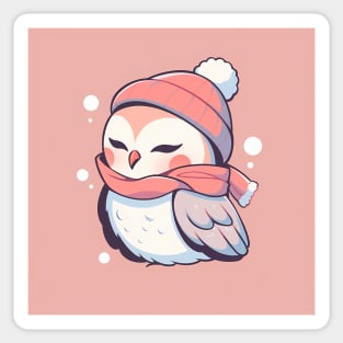 Cute Adroable Kawaii Baby Owl Wearing a Hat and Scarf Sticker